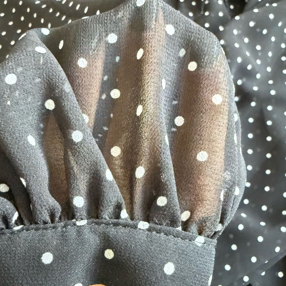 Zara Black and White Polka Dot Ruffle Blouse - Picture 3 of 4